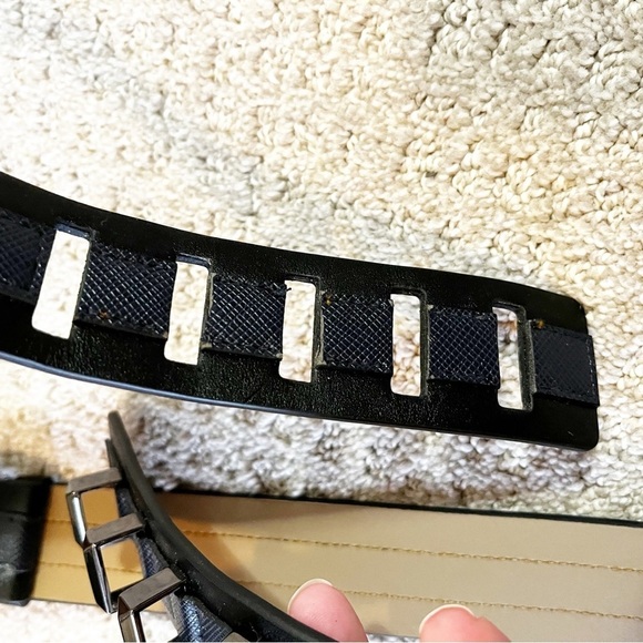 BCBG Max Azria Belt Sz M Black Statement Chunky Studded Biker City Art Vegan - Picture 3 of 8